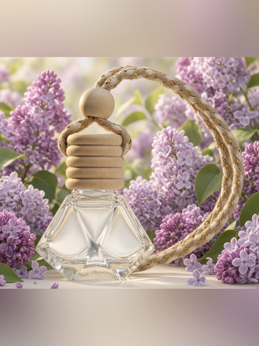 8ml Lilac Car Freshener Diffuser Glass Wood Hanger